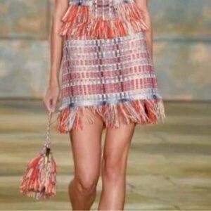 Tory Burch Tara Skirt Indigo Lurex Tweed Fringe Sz 2 Rare Runway 2016 Collection